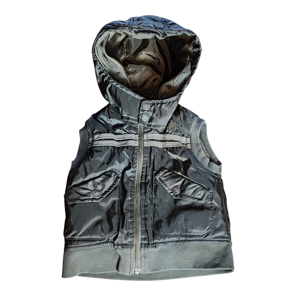 Kenneth Cole Reaction Toddler Puffer Vest 12M Black Hooded Zip Jacket - Picture 2 of 9